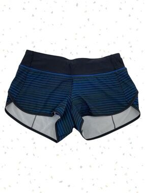 Lululemon Speed Short H20 Harbor Blue Black Stripes Athletic Swim Shorts Size 6